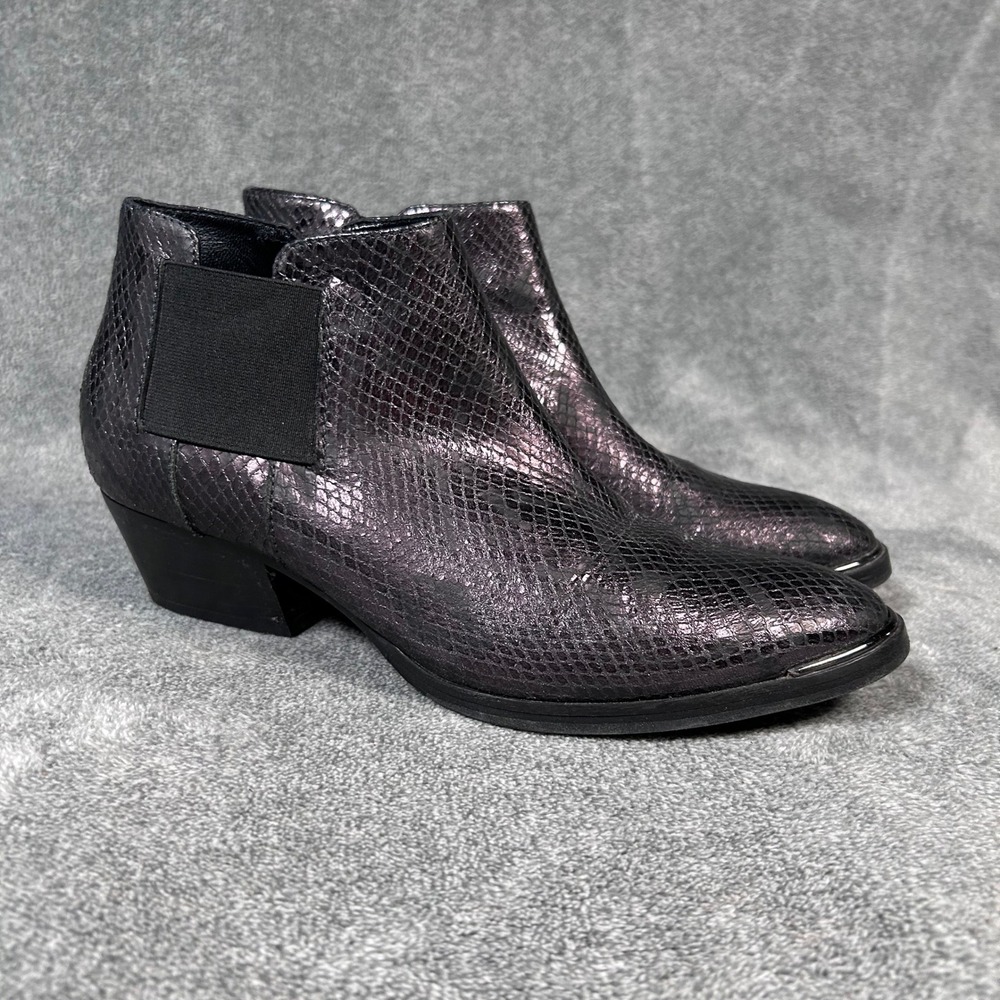 Aquatalia Ankle Boots Python Snakeskin Leather Black Zip Women's 7 Italy